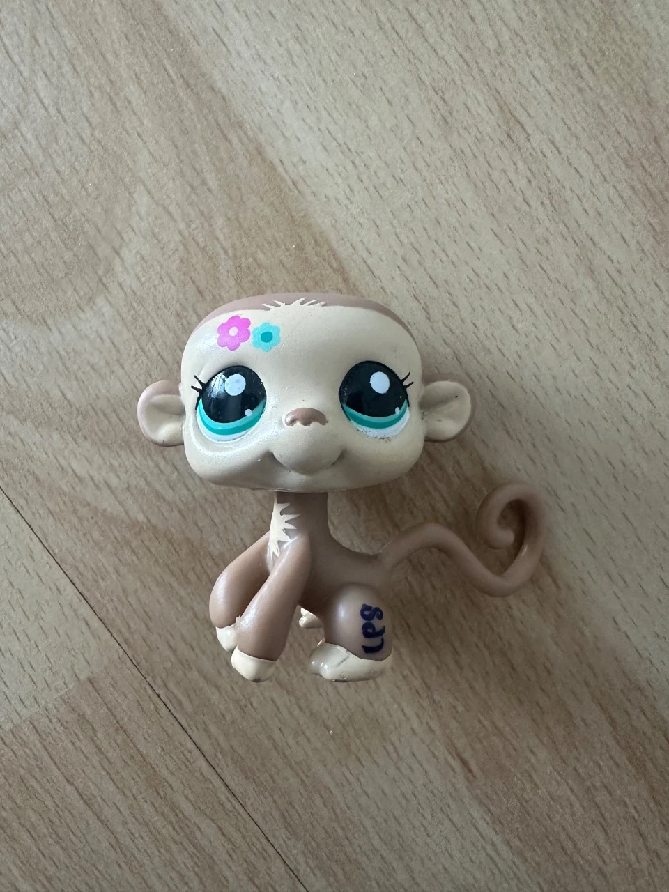 Littlest Pet Shop (LPS) Singe marron fleurs yeux bleus - Très bon état #2223